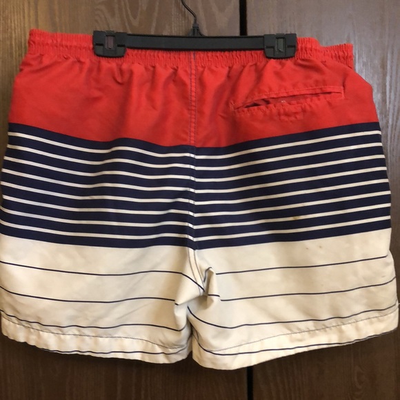 H & M LARGE SHORTS SWIM TRUNKS - RED NAVY CREAM  ELASTIC WAIST MESH LINER - #109 - Picture 2 of 13
